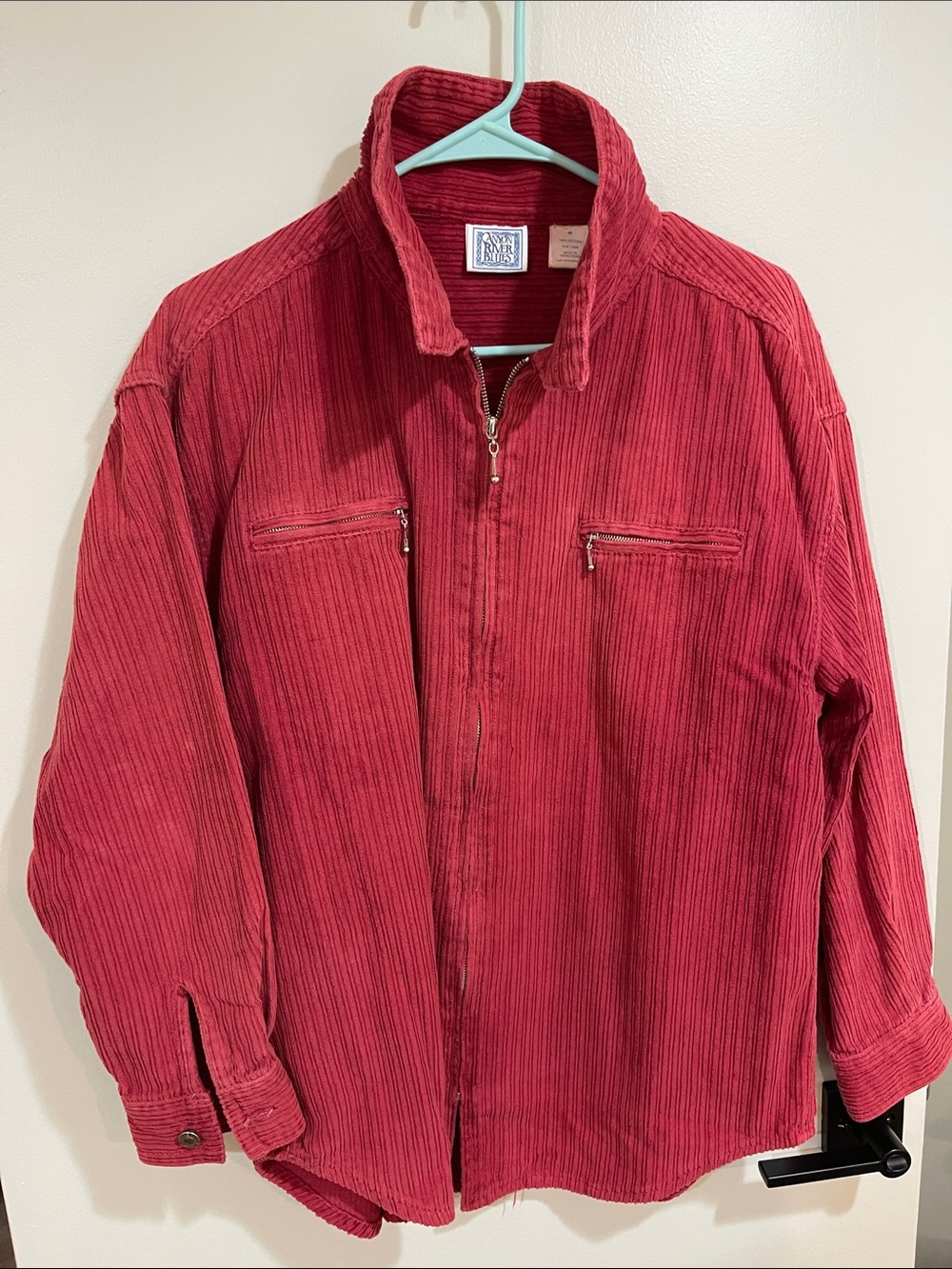 Corduroy Zip-Front Shirt Jacket in Red